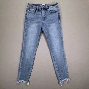 Judy Blue Skinny Fit Jeans Womens 7/28 Blue Medium Wash Raw Frayed Hem JB8843